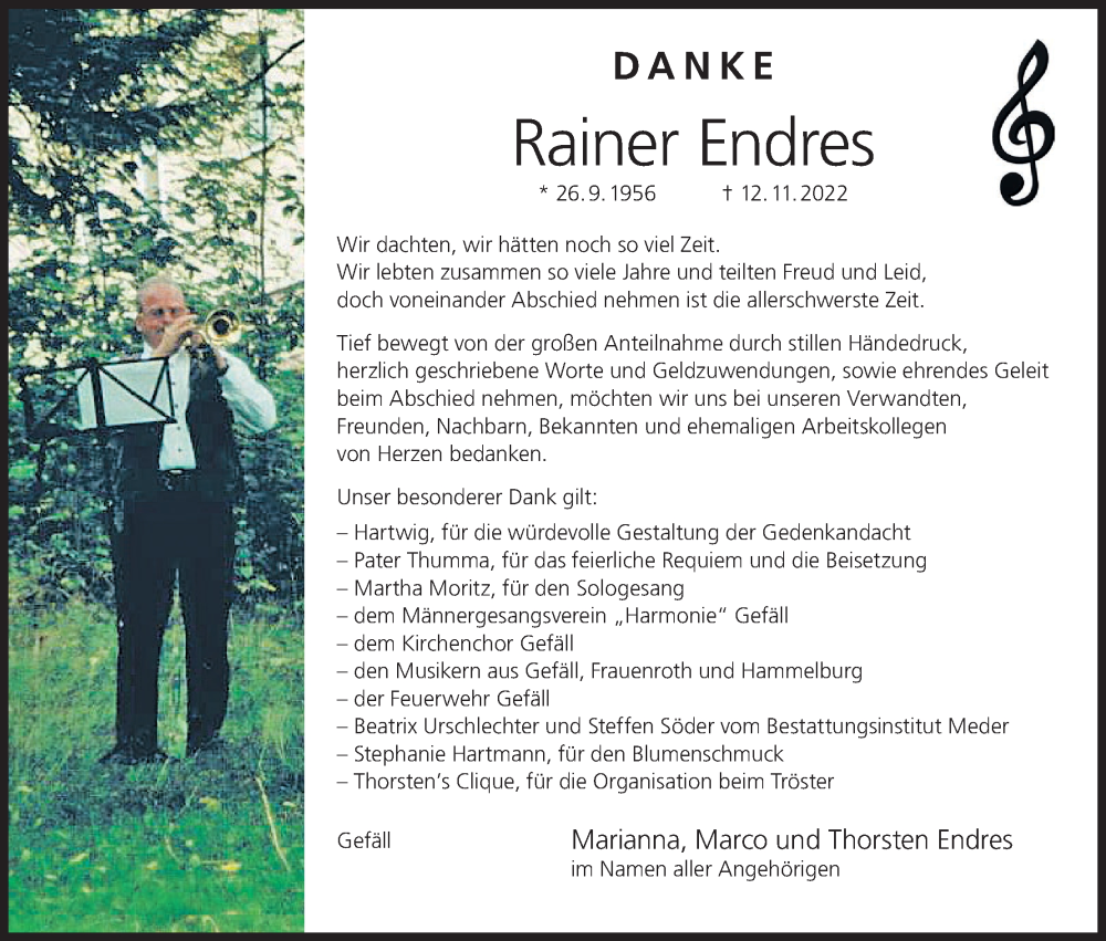  Traueranzeige für Rainer Endres vom 17.12.2022 aus MGO