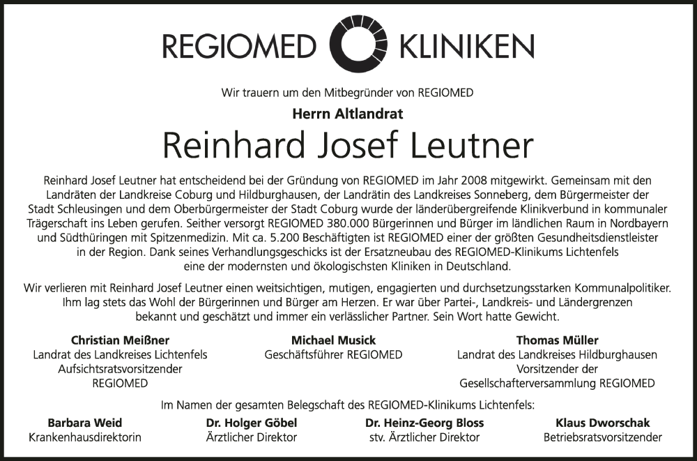  Traueranzeige für Reinhard Josef Leutner vom 03.12.2022 aus MGO