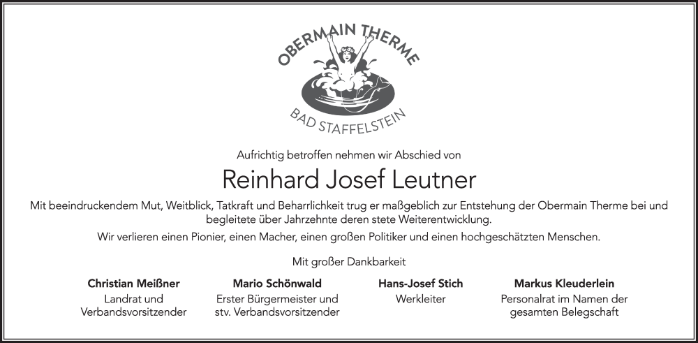  Traueranzeige für Reinhard Josef Leutner vom 03.12.2022 aus MGO