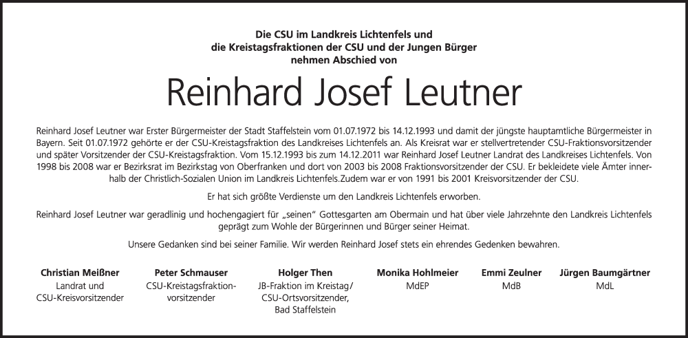  Traueranzeige für Reinhard Josef Leutner vom 03.12.2022 aus MGO