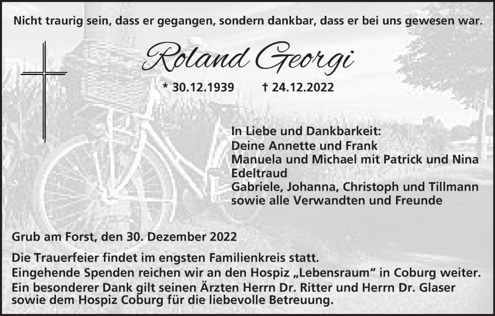  Traueranzeige für Roland Georgi vom 30.12.2022 aus MGO