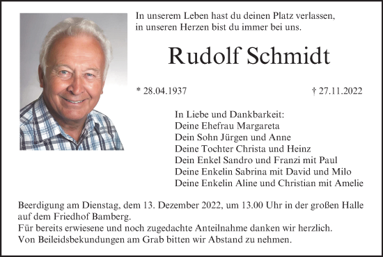 Rudolf Schmidt | Traueranzeige | Trauer.inFranken.de