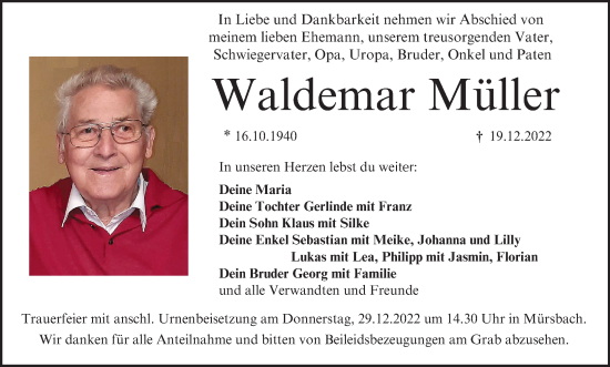 Anzeige von Waldemar Müller von MGO