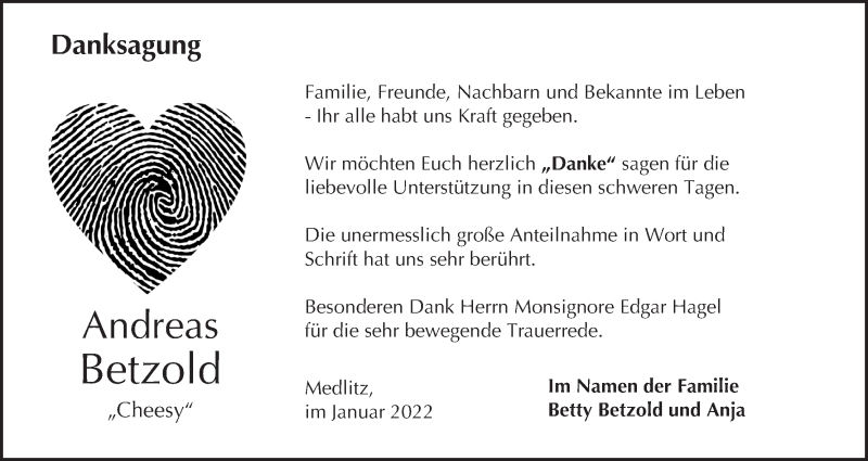  Traueranzeige für Andreas Betzold vom 12.02.2022 aus MGO
