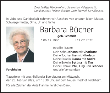 Anzeige von Barbara Bücher von MGO