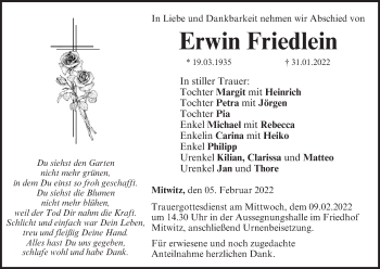 Anzeige von Erwin Friedlein von MGO