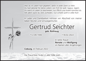 Anzeige von Gertrud Seichter von MGO