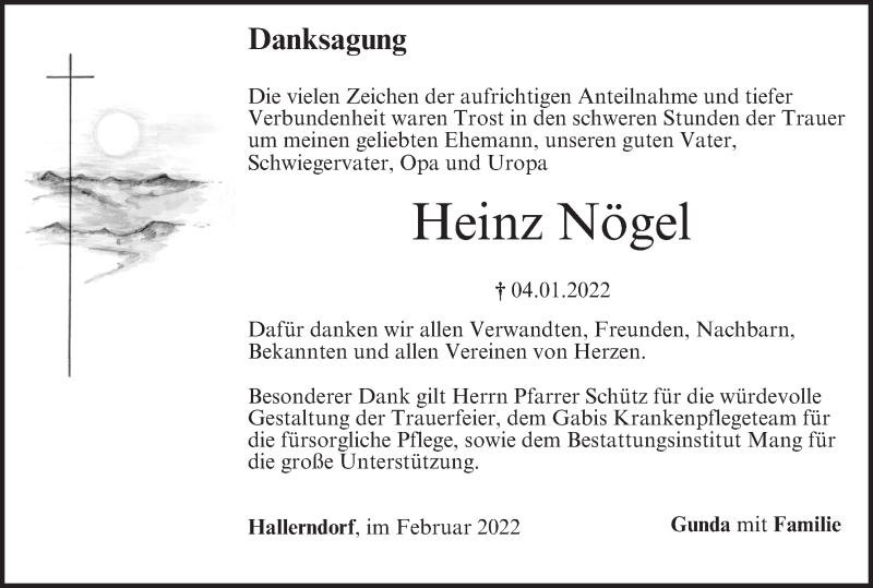  Traueranzeige für Heinz Nögel vom 12.02.2022 aus MGO