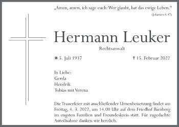 Anzeige von Hermann Leuker von MGO