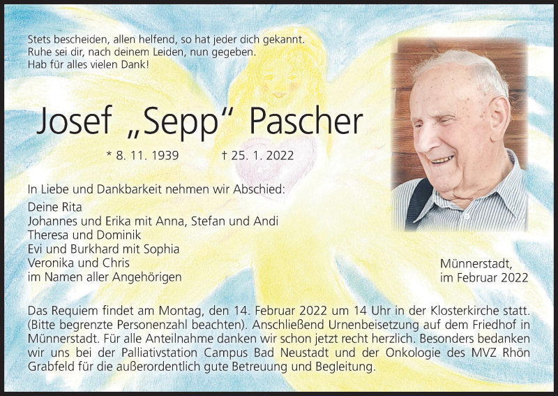 Traueranzeige für Josef Pascher vom 05.02.2022 aus MGO