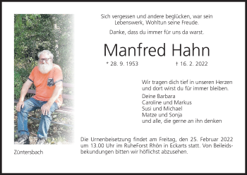 Anzeige von Manfred Hahn von MGO