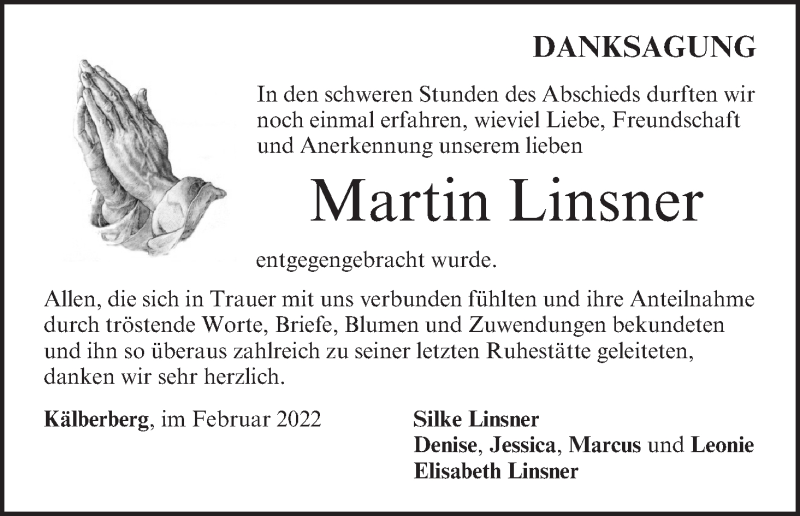  Traueranzeige für Martin  Linsner vom 05.02.2022 aus MGO
