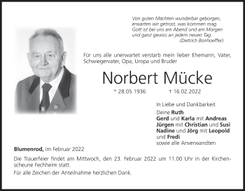 Anzeige von Norbert Mücke von MGO