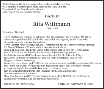 Anzeige von Rita Wittmann von MGO