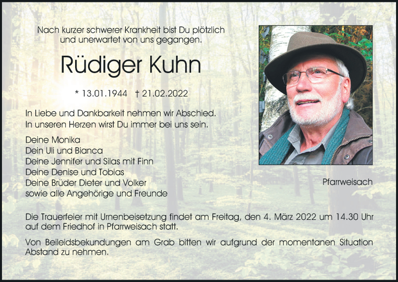  Traueranzeige für Rüdiger Kuhn vom 26.02.2022 aus MGO