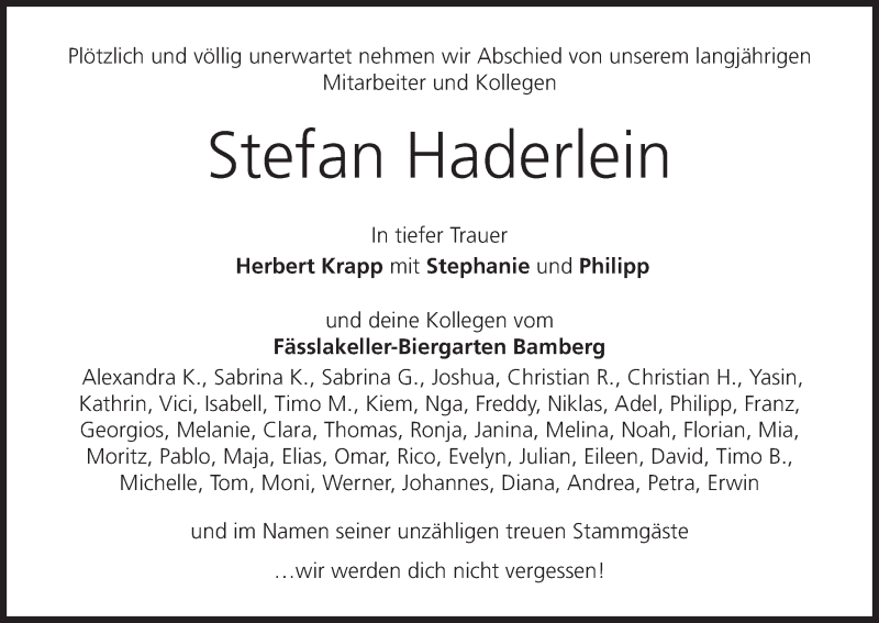  Traueranzeige für Stefan Haderlein vom 12.02.2022 aus MGO