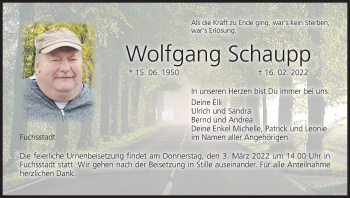 Anzeige von Wolfgang Schaupp von MGO