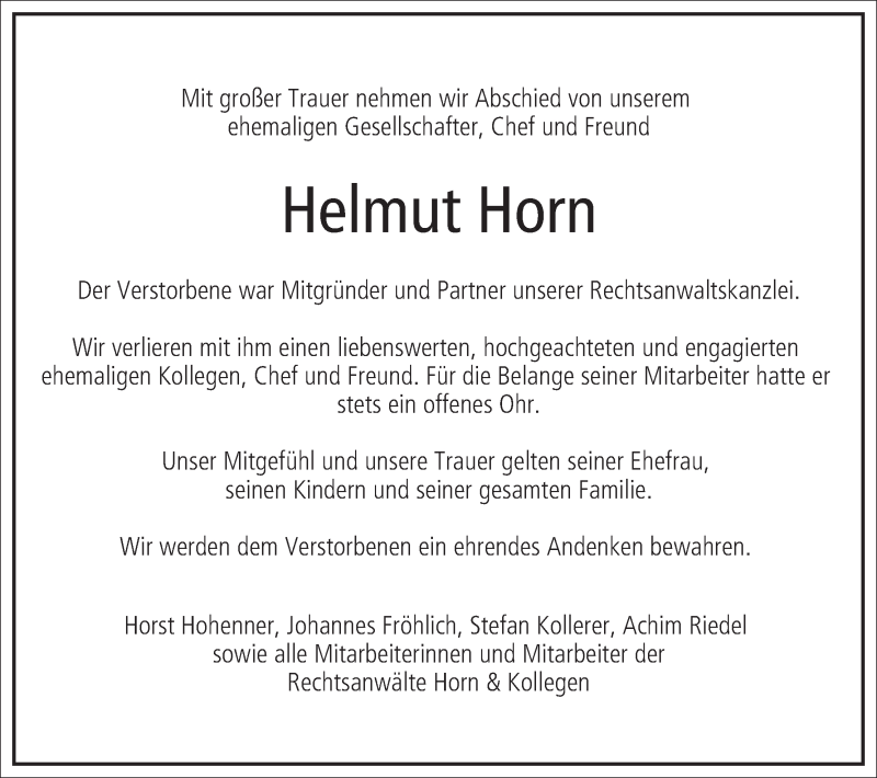  Traueranzeige für Helmut Horn vom 12.03.2022 aus MGO