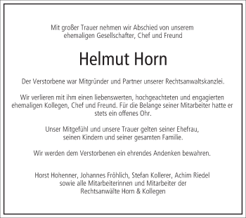 Anzeige von Helmut Horn von MGO