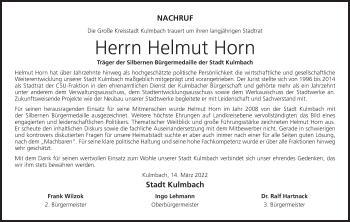 Anzeige von Helmut Horn von MGO