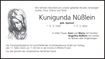 Anzeige von Kunigunda Nüßlein von MGO