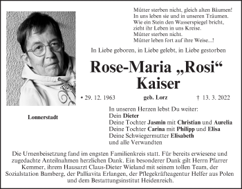 Anzeige von Rose-Maria Kaiser von MGO