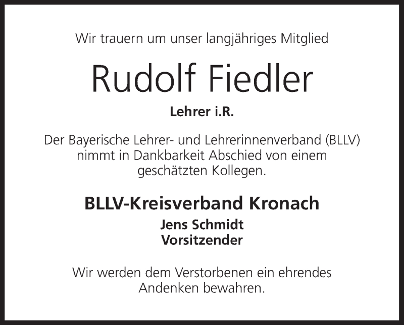  Traueranzeige für Rudolf Fiedler vom 12.03.2022 aus MGO