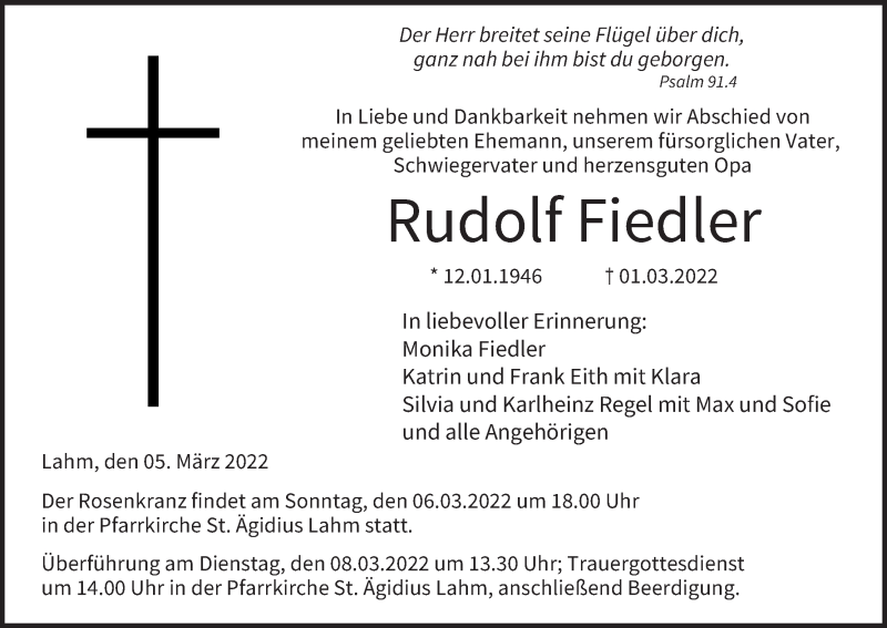  Traueranzeige für Rudolf Fiedler vom 05.03.2022 aus MGO