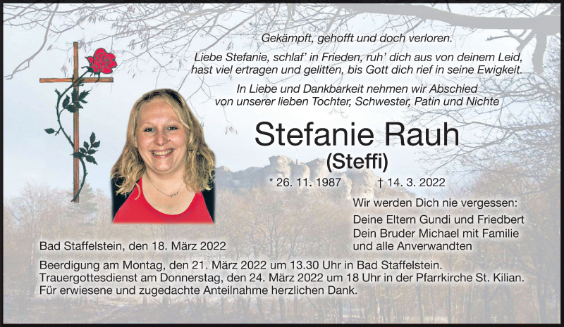  Traueranzeige für Stefanie Rauh vom 18.03.2022 aus MGO