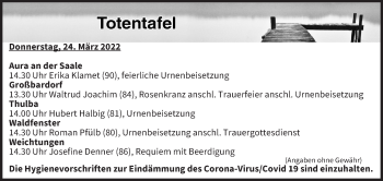 Anzeige von Totentafel vom 24.03.2022 von MGO