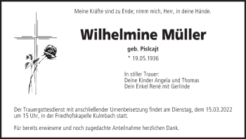 Anzeige von Wilhelmine Müller von MGO