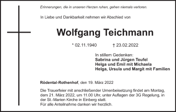 Anzeige von Wolfgang Teichmann von MGO