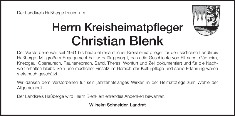  Traueranzeige für Christian Blenk vom 21.04.2022 aus MGO