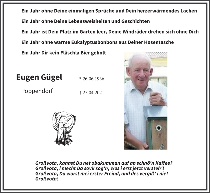  Traueranzeige für Eugen Gügel vom 25.04.2022 aus MGO