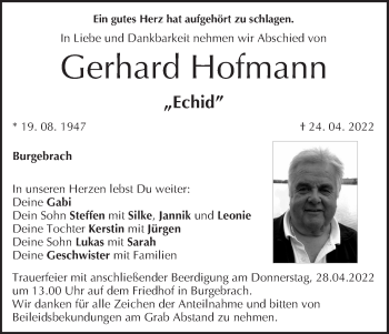 Anzeige von Gerhard Hofmann von MGO