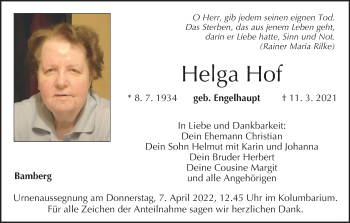 Anzeige von Helga Hof von MGO