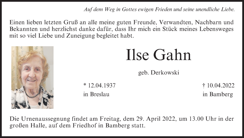  Traueranzeige für Ilse Gahn vom 23.04.2022 aus MGO