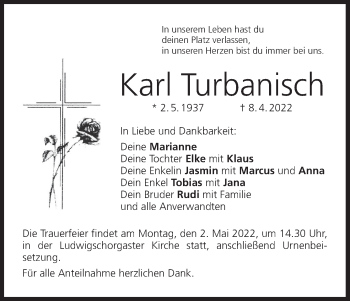 Anzeige von Karl Turbanisch von MGO
