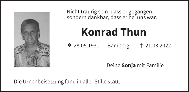  Traueranzeige für Konrad Thun vom 09.04.2022 aus MGO