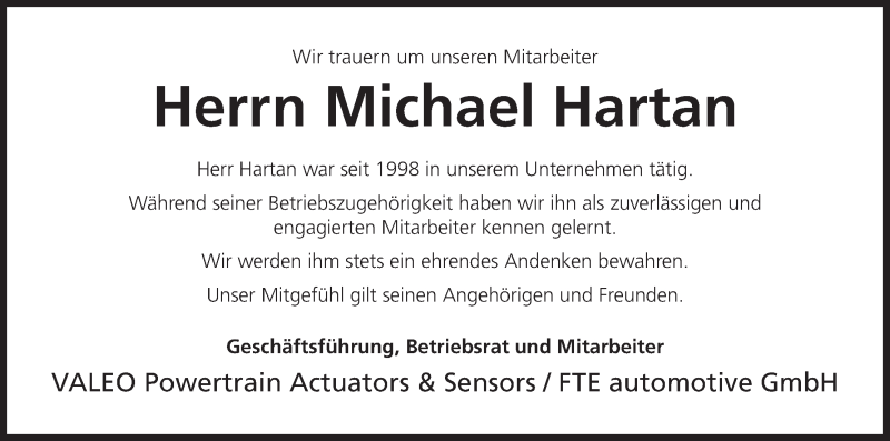  Traueranzeige für Michael Hartan vom 13.04.2022 aus MGO