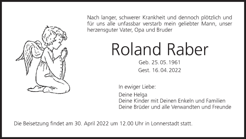  Traueranzeige für Roland Raber vom 29.04.2022 aus MGO