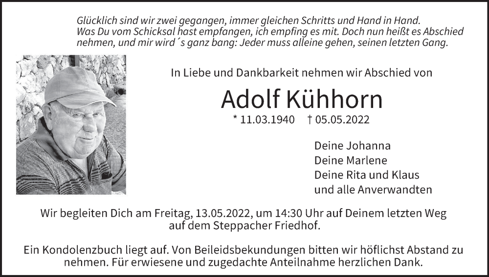  Traueranzeige für Adolf Kühhorn vom 11.05.2022 aus MGO