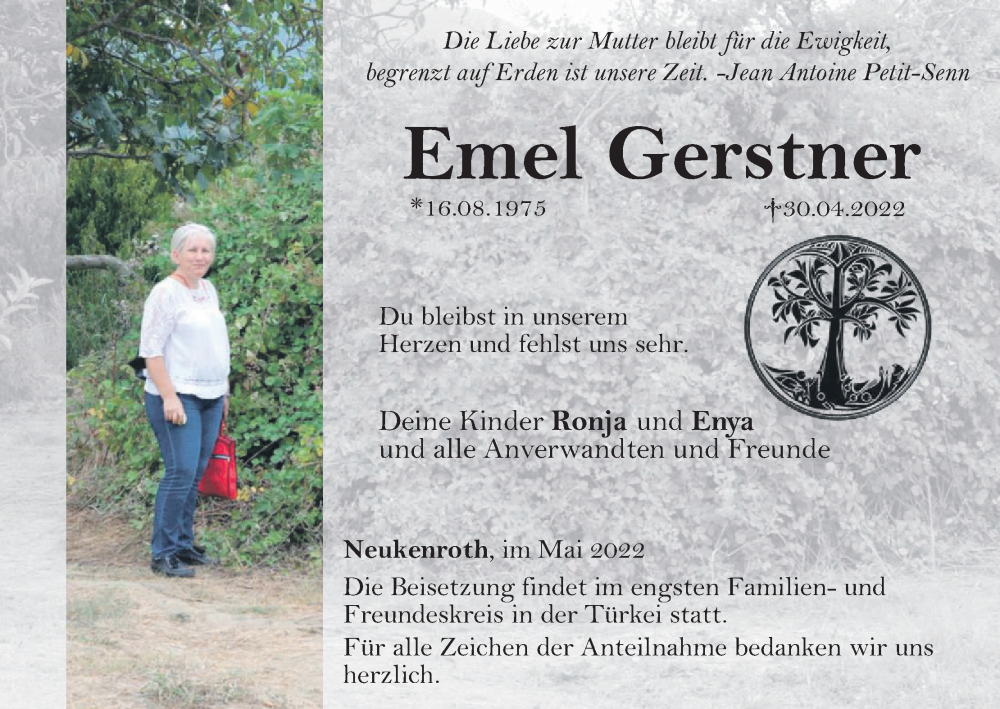  Traueranzeige für Emel Gerstner vom 07.05.2022 aus MGO
