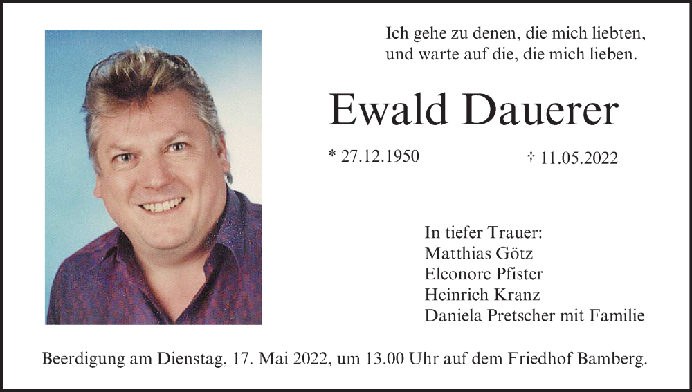  Traueranzeige für Ewald Dauerer vom 14.05.2022 aus MGO