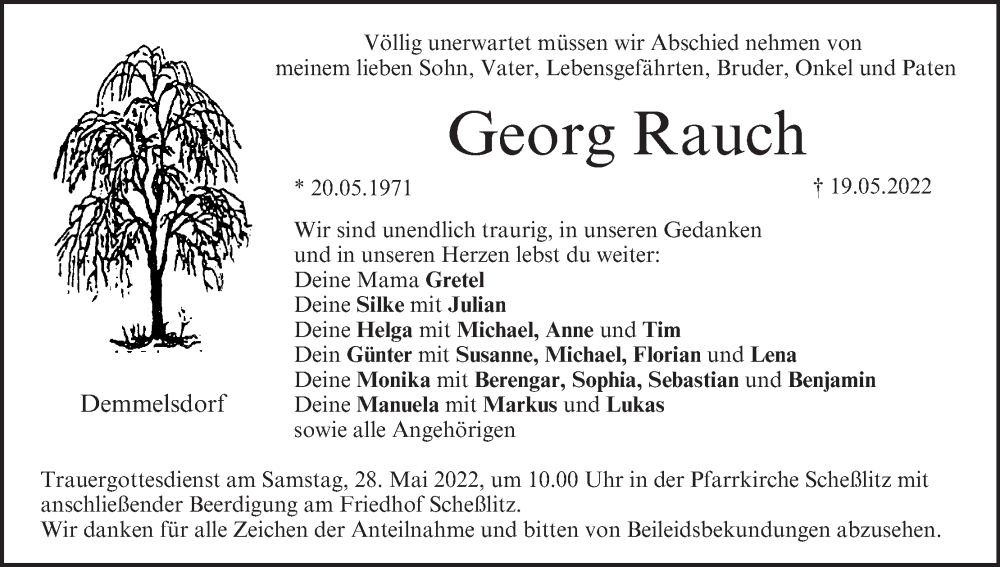  Traueranzeige für Georg Rauch vom 25.05.2022 aus MGO