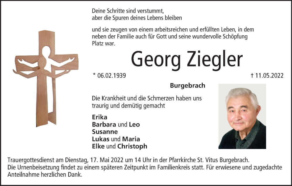  Traueranzeige für Georg Ziegler vom 13.05.2022 aus MGO
