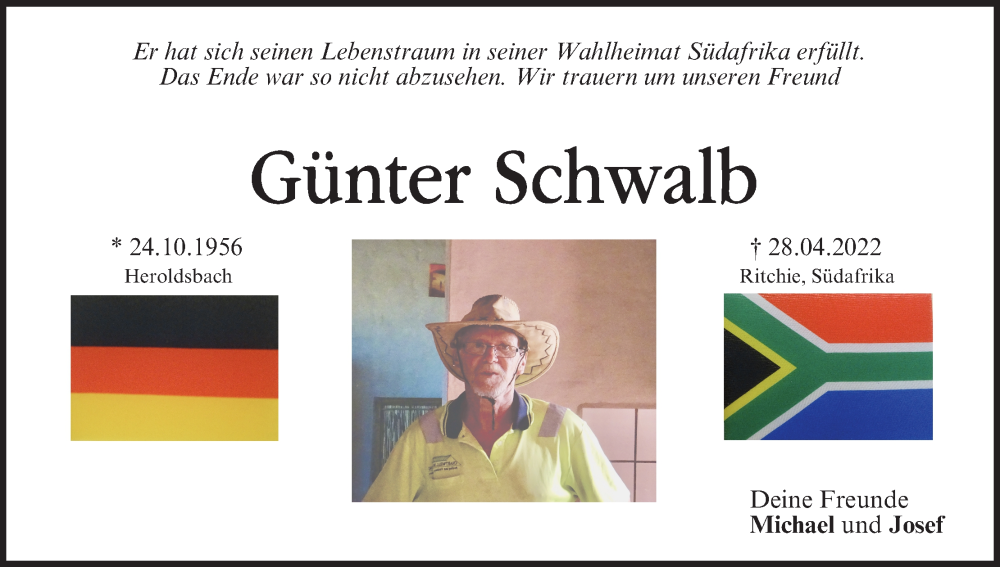  Traueranzeige für Günter Schwalb vom 14.05.2022 aus MGO
