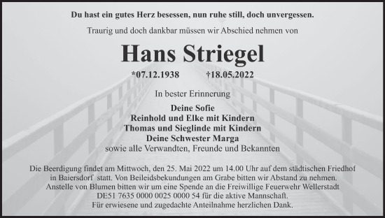 Anzeige von Hans Striegel von MGO