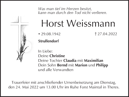 Anzeige von Horst Weissmann von MGO
