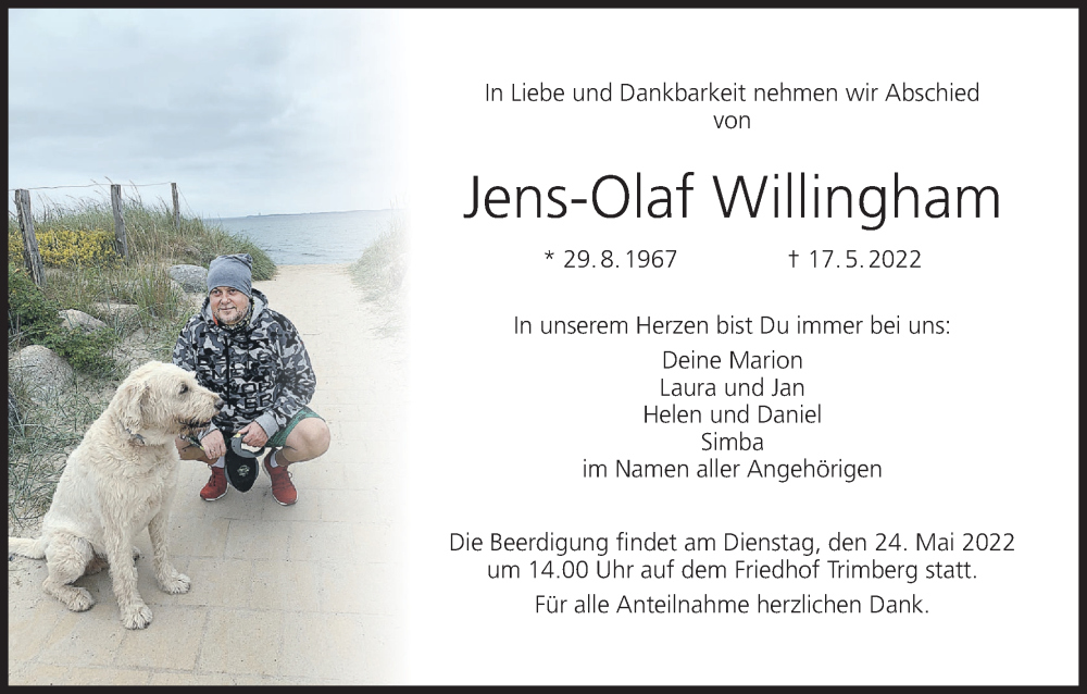  Traueranzeige für Jens-Olaf Willingham vom 21.05.2022 aus MGO